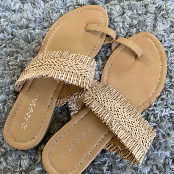 ANNA || Wicker Cream Tan Big Toe Slip On summer sandals - Picture 1 of 5